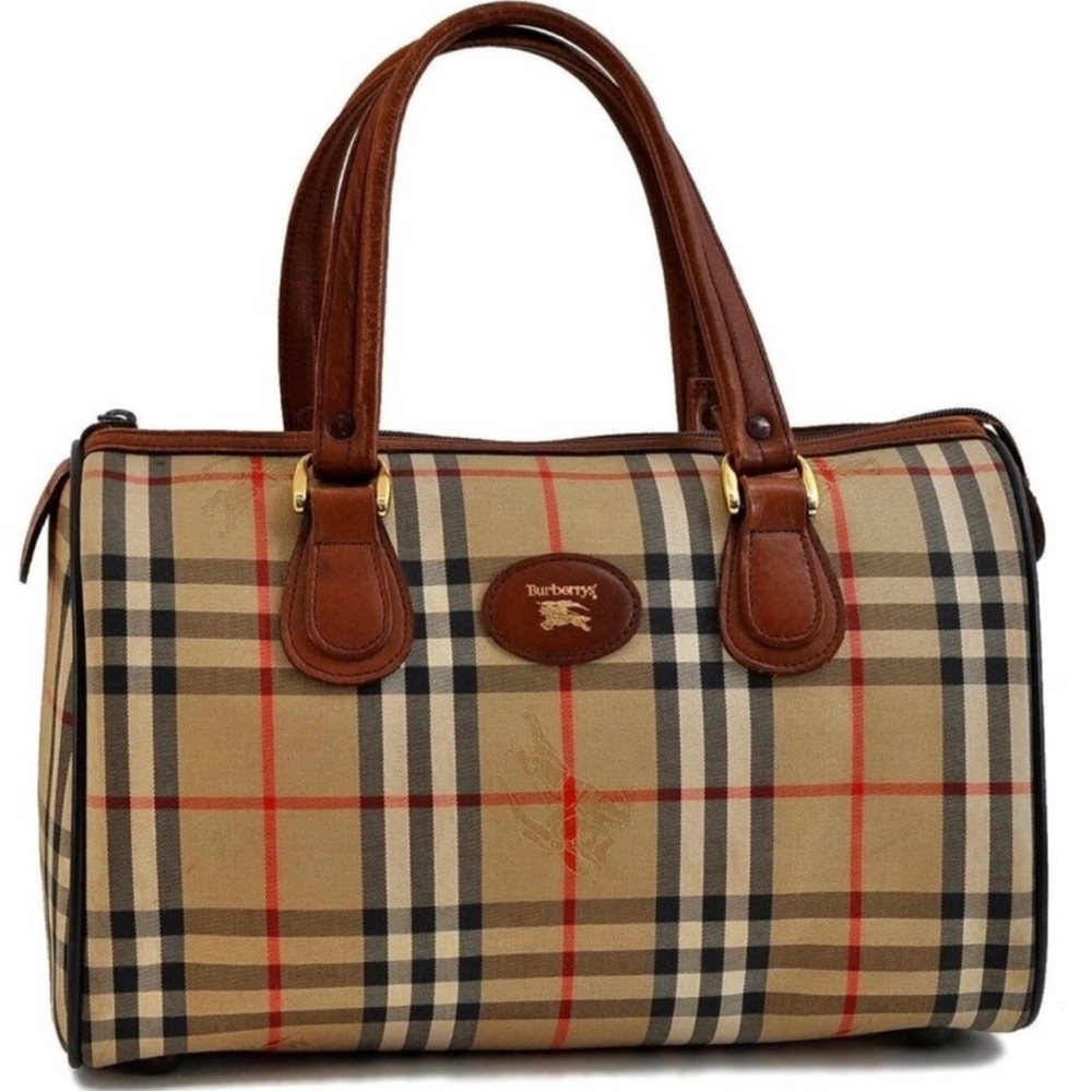 Vintage Burberrys Nova Check Canvas Boston Brown& Beige HandBag